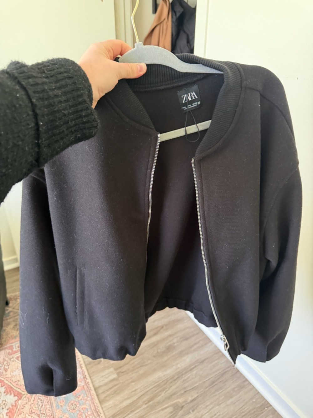 ZARA Black Cropped Bomber Jacket